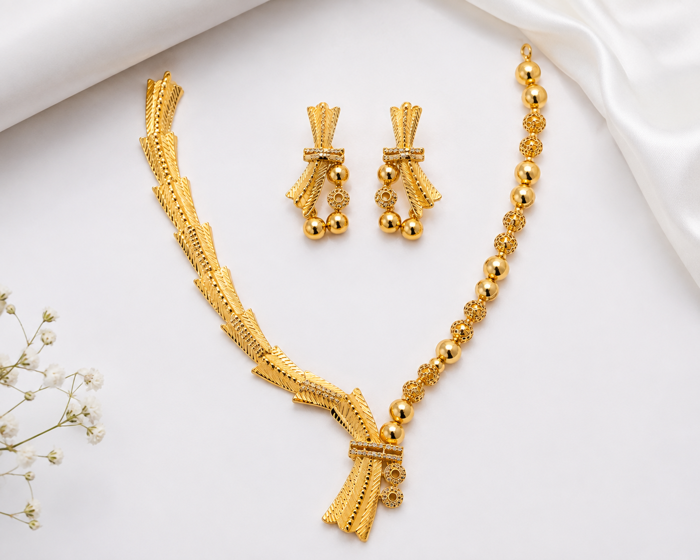 Elegant Gold-Plated German Silver Necklace Set with Matching Earrings