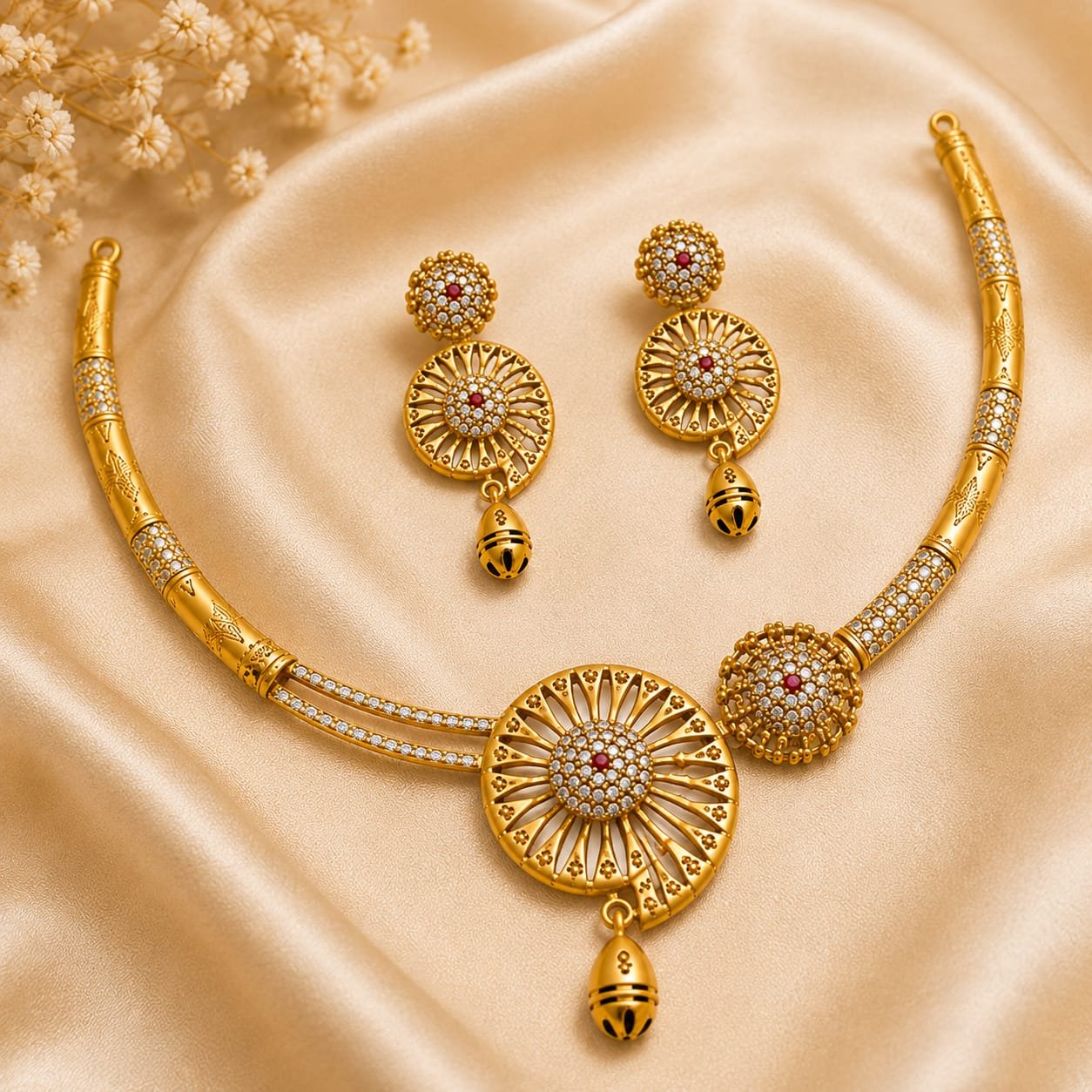 Elegant Gold-Plated German Silver (GS) Necklace with Matching Earrings