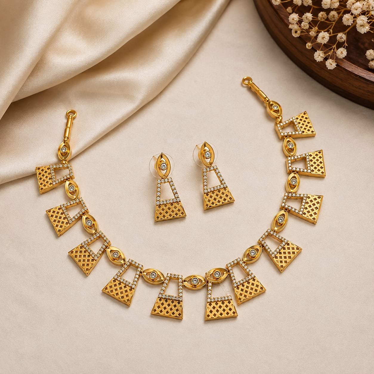 Elegant Gold-Plated German Silver Necklace with Matching Earrings