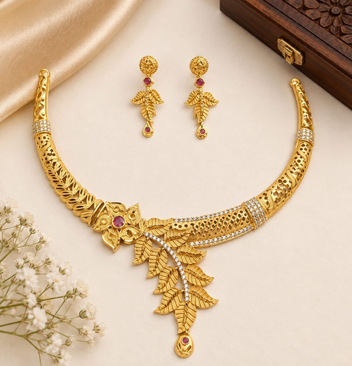 Elegant Gold-Plated German Silver Necklace With Earrings